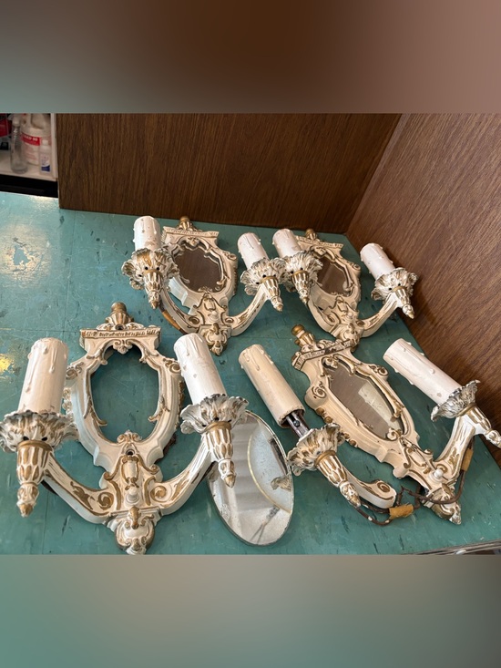 Other - Four antique Victorian French wall sconces light fixtures, two candles mirrored